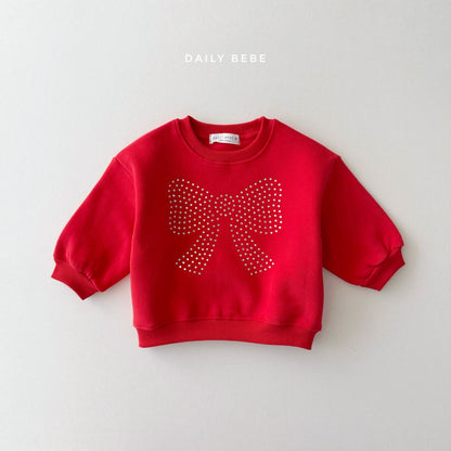 (Pre-order) Daily Bebe - Kids’ Ribbon Cubic Sweatshirt 리본 큐빅 맨투맨 (2 Colors)