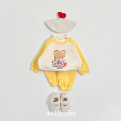 (Pre-order) OOTTBEBE Winter - Watercolor Bear Top & Bottom Set 페인팅오띠상하복 (2 Colors)