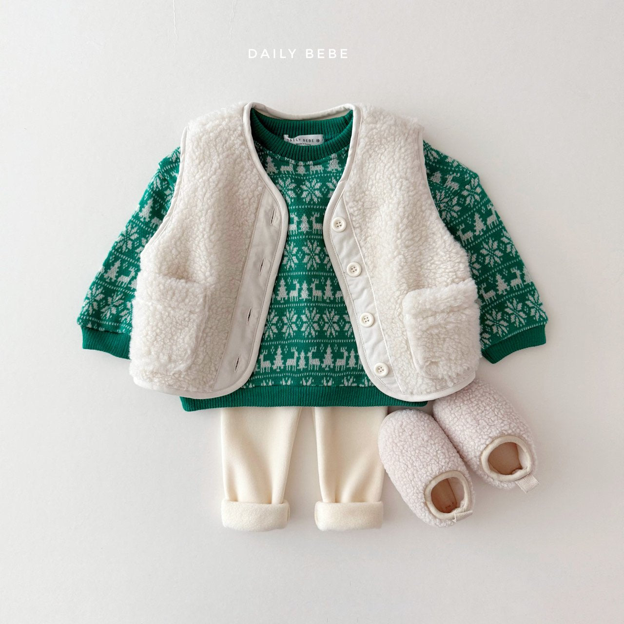 (Pre-order) Daily Bebe Winter - Kids' Holiday Jacquard Knit Sweatshirt 쟈가드맨투맨 (2 Colors)