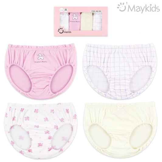 (Pre-Order) MayKids - Cutie Poodle Cotton Girls’ Underwear (4-pack)