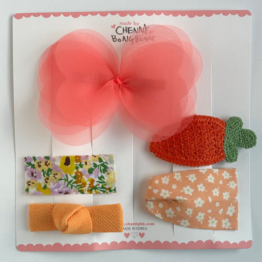 (Chenny Bong Bong) Kids’ Peach Orange Hair Clips 5-piece Set