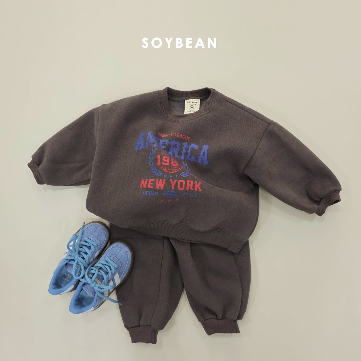 (Pre-order) Soybean Kids Winter - America Fleece-Lined Top & Bottom Set 아메리카양기모상하 (2 Colors)