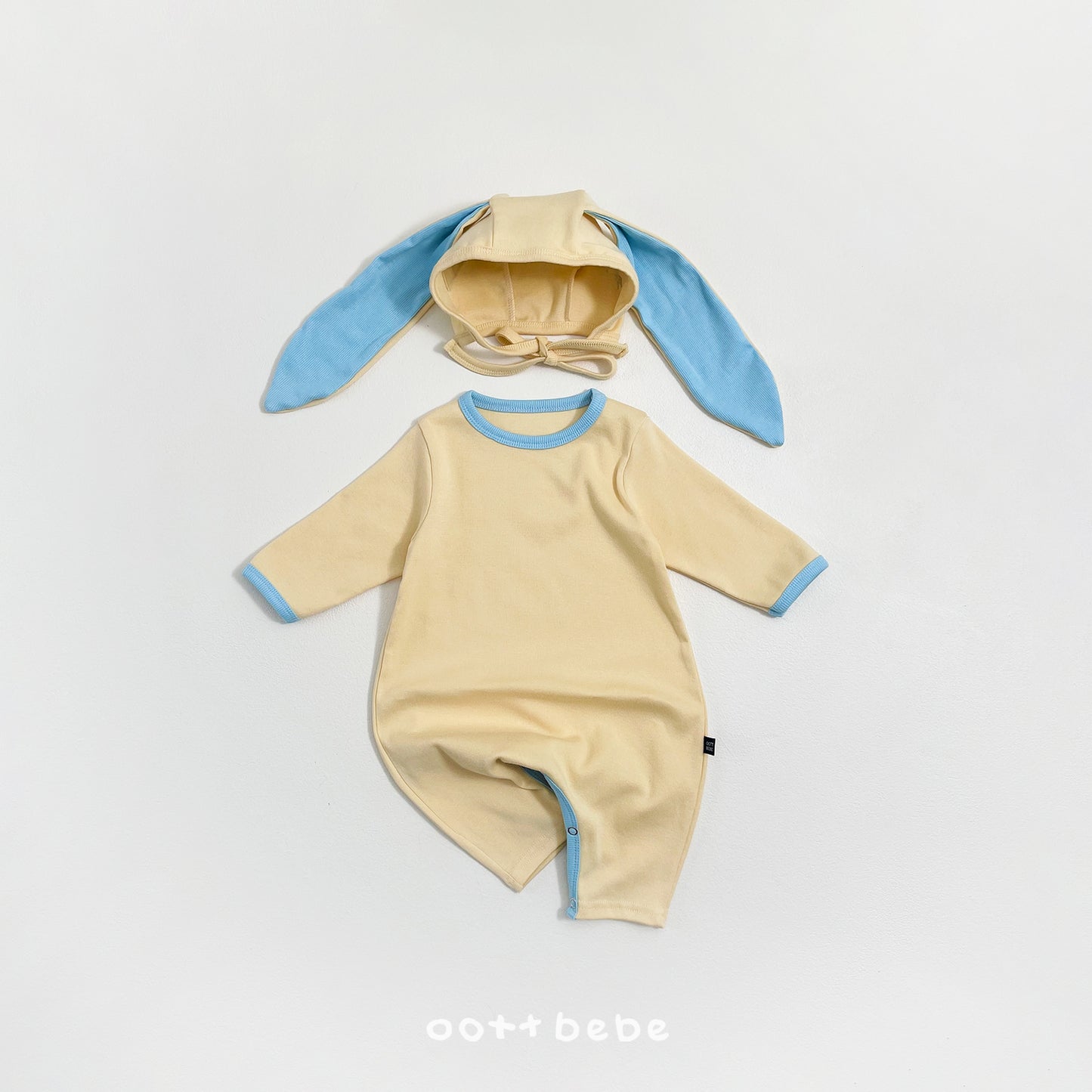 (Pre-order) OOTTBEBE Spring - Modal Heart Romper & Bunny Ear Bonnet Set 모달하트전신슈트+토끼보넷 (4 Colors)