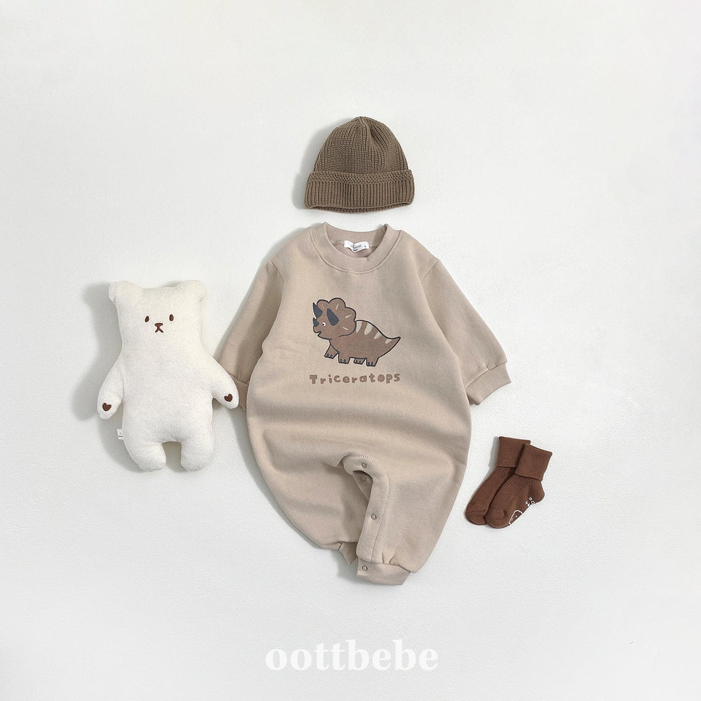 (Pre-order) OOTTBEBE Winter - Dino Friends Full Bodysuit 공룡전신슈트(양기모) (4 Colors)