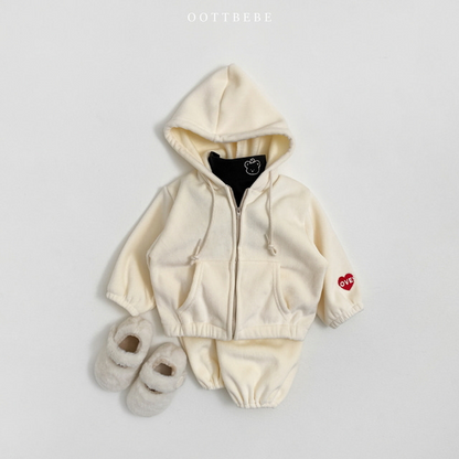 (Pre-order) OOTTBEBE - Love Ribbed Hoodie Zip-Up 러브골지후드점퍼 (3 Colors)