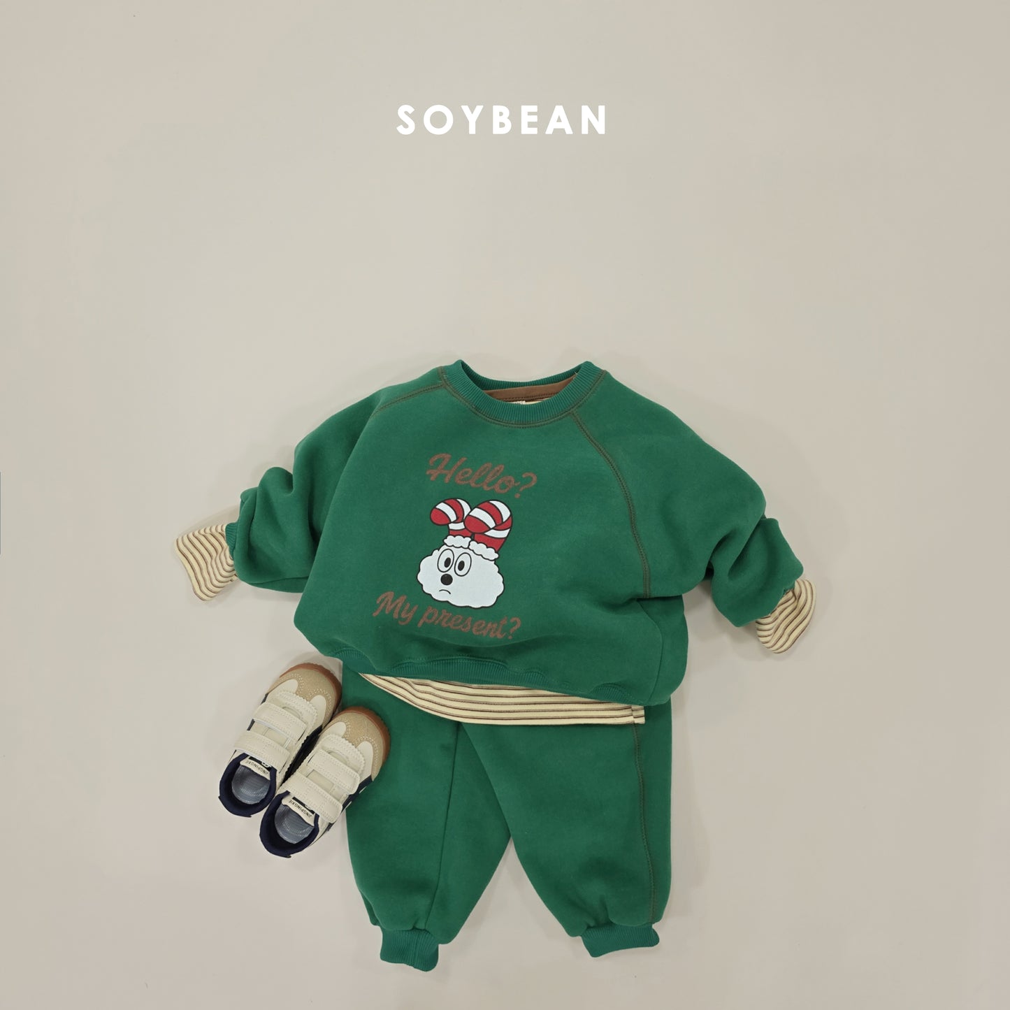 (Pre-order) Soybean Kids Winter - Cloud Bunny Fleece-Lined Top & Bottom Set 양기모구름토끼상하 (3 Colors)