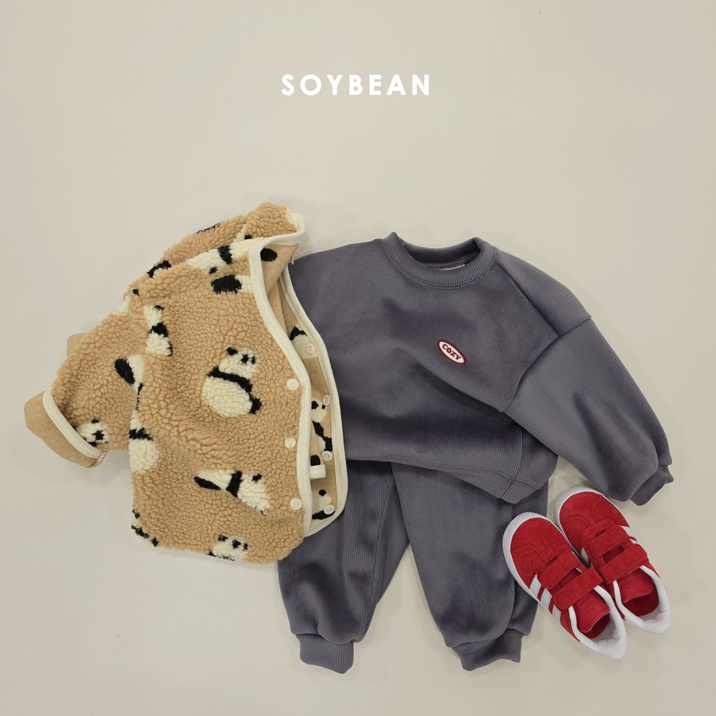 (Pre-order) Soybean Kids Winter - Minky Cozy Ribbed Fleece-Lined Top & Bottom Set 밍크코지상하복 (4 Colors)