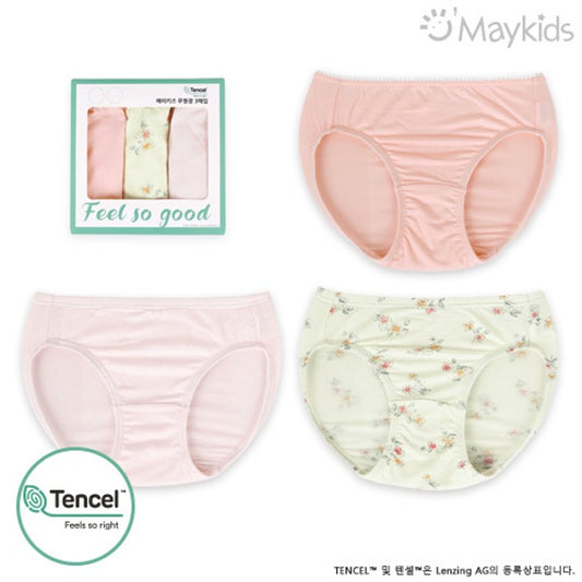 (MayKids) Heart Floral Tencel Modal Girls’ Underwear (3-pack)