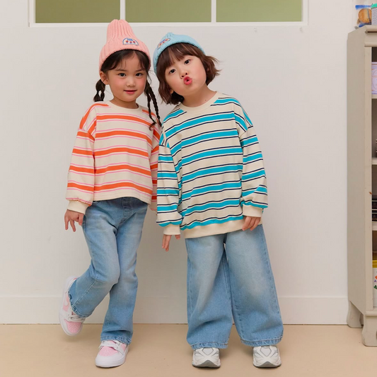 (Pre-order) Daily Bebe - Kids’ Multi-striped Sweatshirt 멀티단가라 맨투맨 (2 Colors)