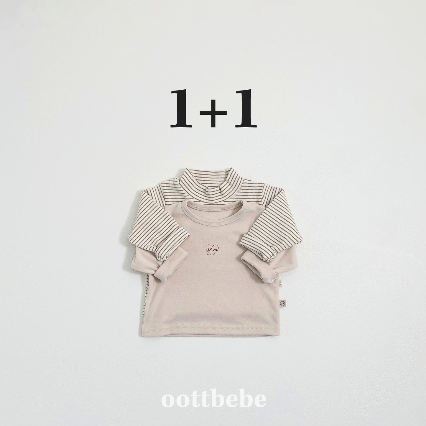 (Pre-order) OOTTBEBE Winter - (Baby) 1+1 Layering Heart Tee Set 윈터1+1티셔츠 (3 Colors)
