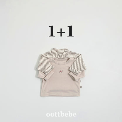 (Pre-order) OOTTBEBE Winter - (Baby) 1+1 Layering Heart Tee Set 윈터1+1티셔츠 (3 Colors)