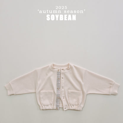 (Pre-order) Soybean Kids - Check Accent Ribbed Cardigan 체크단작가디건 (2 Colors)