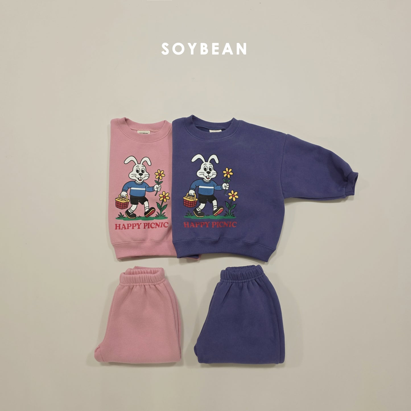 (Pre-order) Soybean Kids Winter - Picnic Fleece-Lined Top & Bottom Set 피크닉양기모상하 (2 Colors)