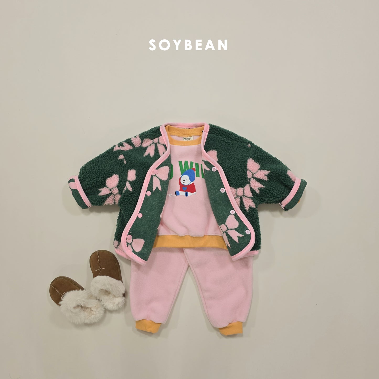 (Pre-order) Soybean Kids Winter - Baby Polar Bear Fleece Top & Bottom Set 아기백곰플리스상하복 (2 Colors)