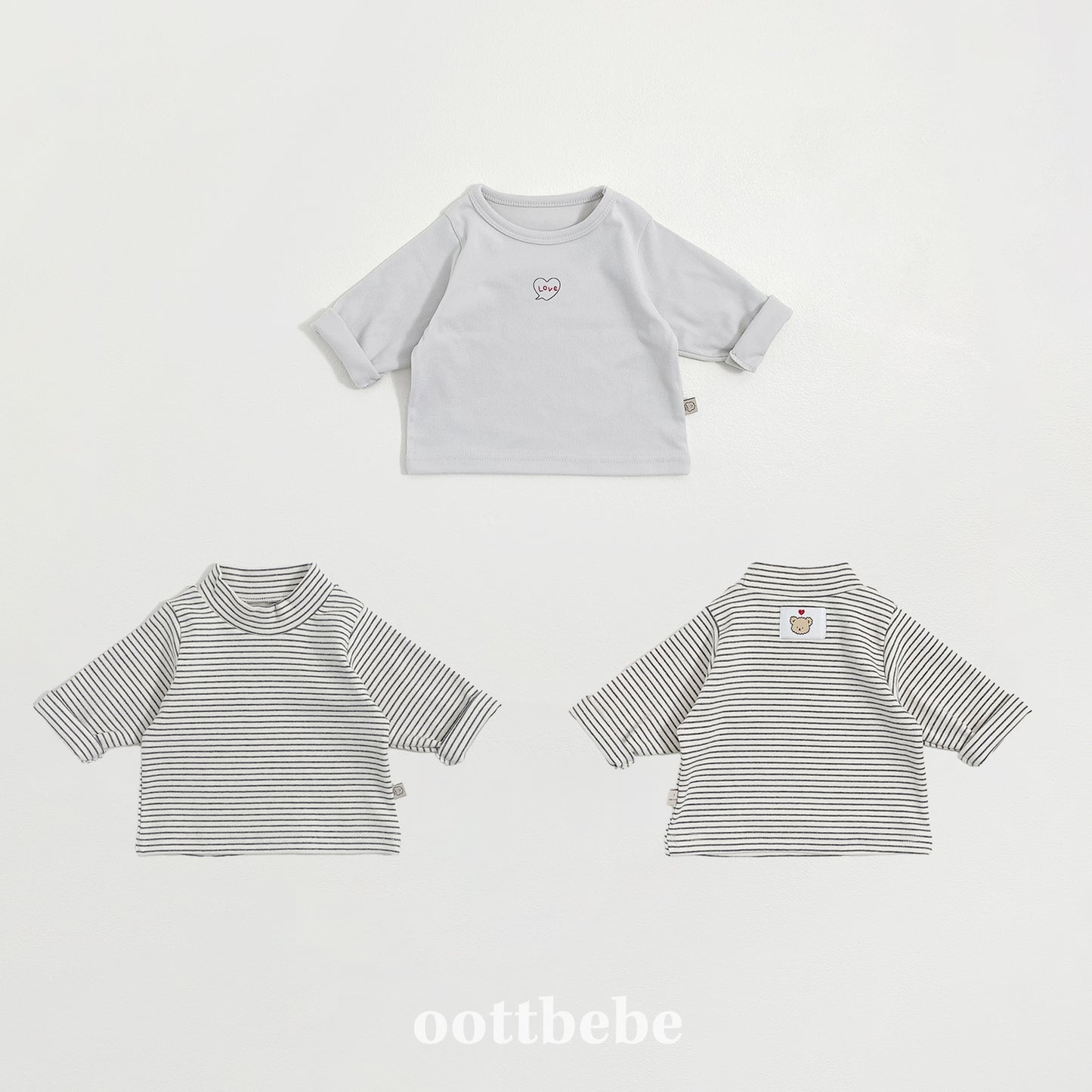 (Pre-order) OOTTBEBE Winter - (Baby) 1+1 Layering Heart Tee Set 윈터1+1티셔츠 (3 Colors)
