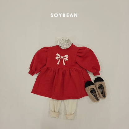 (Pre-order) Soybean Kids Winter - Ribbon Fleece-Lined Sweatshirt Dress 리본양기모맨투맨OPS (2 Colors)