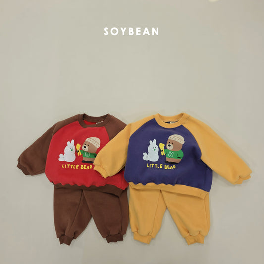 (Pre-order) Soybean Kids Winter - Snowman Bear Fleece Top & Bottom Set 눈사람곰돌상하복 (2 Colors)