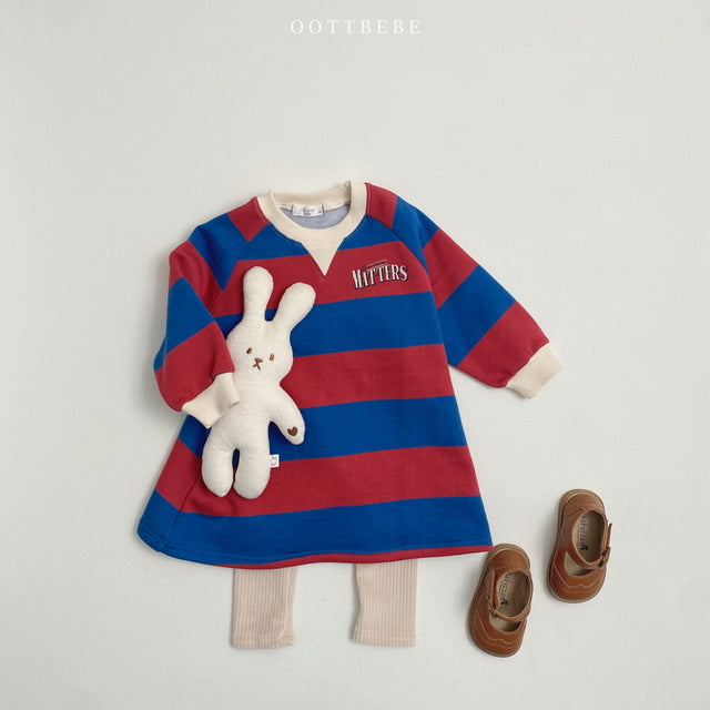 (Pre-order) OOTTBEBE - Stripes Sweatshirt Dress 빅단가라원피스 (2 Colors)