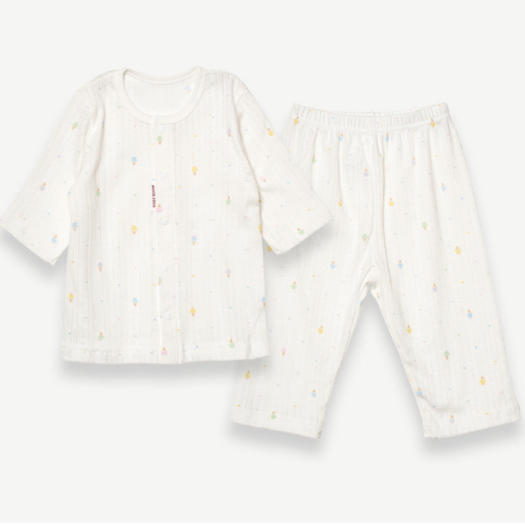 (Baby Boom) Spring Cotton Jacquard 3/4 Sleeve Pajama Set (2 Colors)