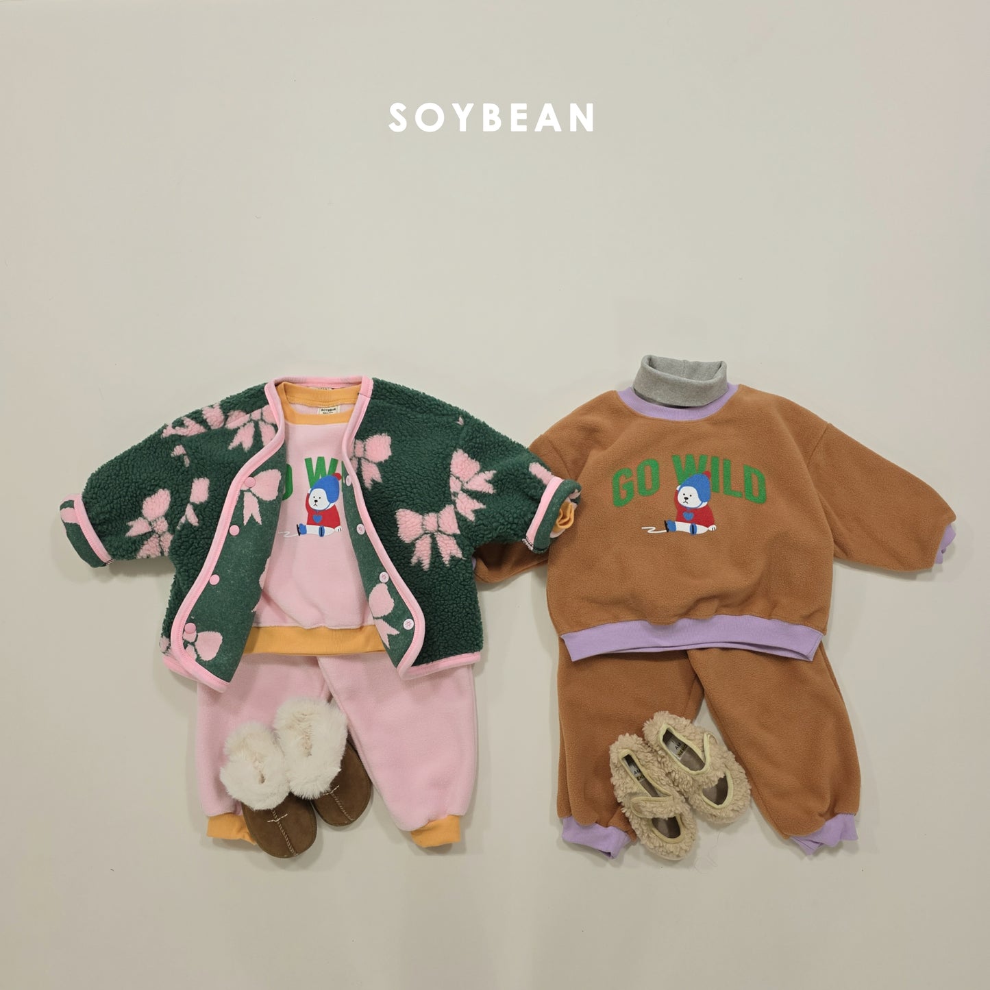 (Pre-order) Soybean Kids Winter - Baby Polar Bear Fleece Top & Bottom Set 아기백곰플리스상하복 (2 Colors)