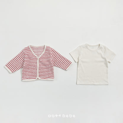 (Pre-order) OOTTBEBE Summer- Pale Striped Cardigan Set (Tee + Cardigan) 페일단가라가디건Set (티셔츠+가디건) (4 Colors)