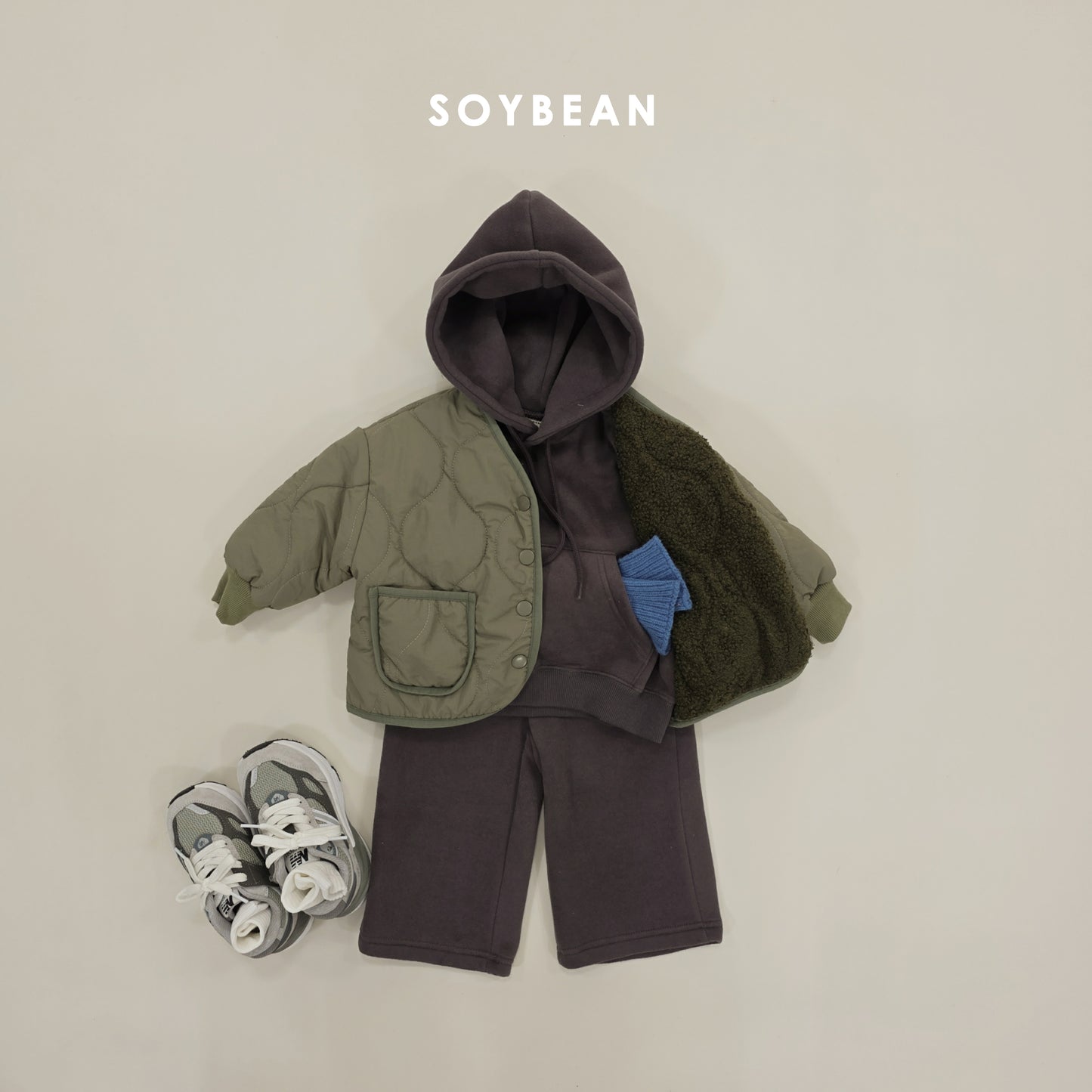 (Pre-order) Soybean Kids Winter - Hooded Fleece-Lined Wide Top & Bottom Set 후드와이드상하복 (5 Colors)