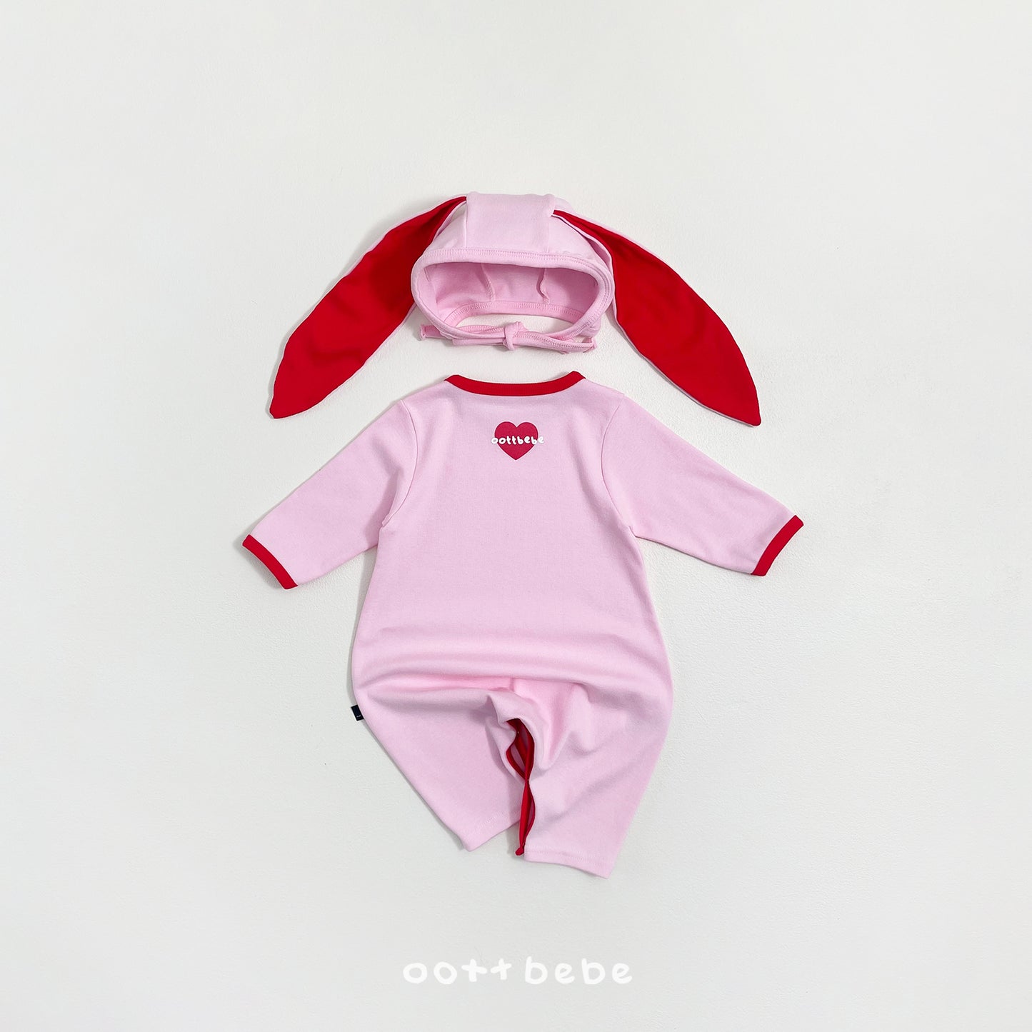 (Pre-order) OOTTBEBE Spring - Modal Heart Romper & Bunny Ear Bonnet Set 모달하트전신슈트+토끼보넷 (4 Colors)