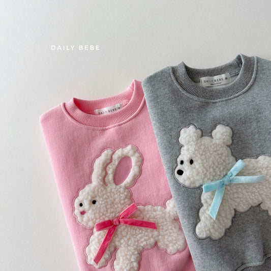 (Pre-order) Daily Bebe - Kids’ Fluffy Ribbon Sweatshirt 뽀글리본 맨투맨 (2 Colors)