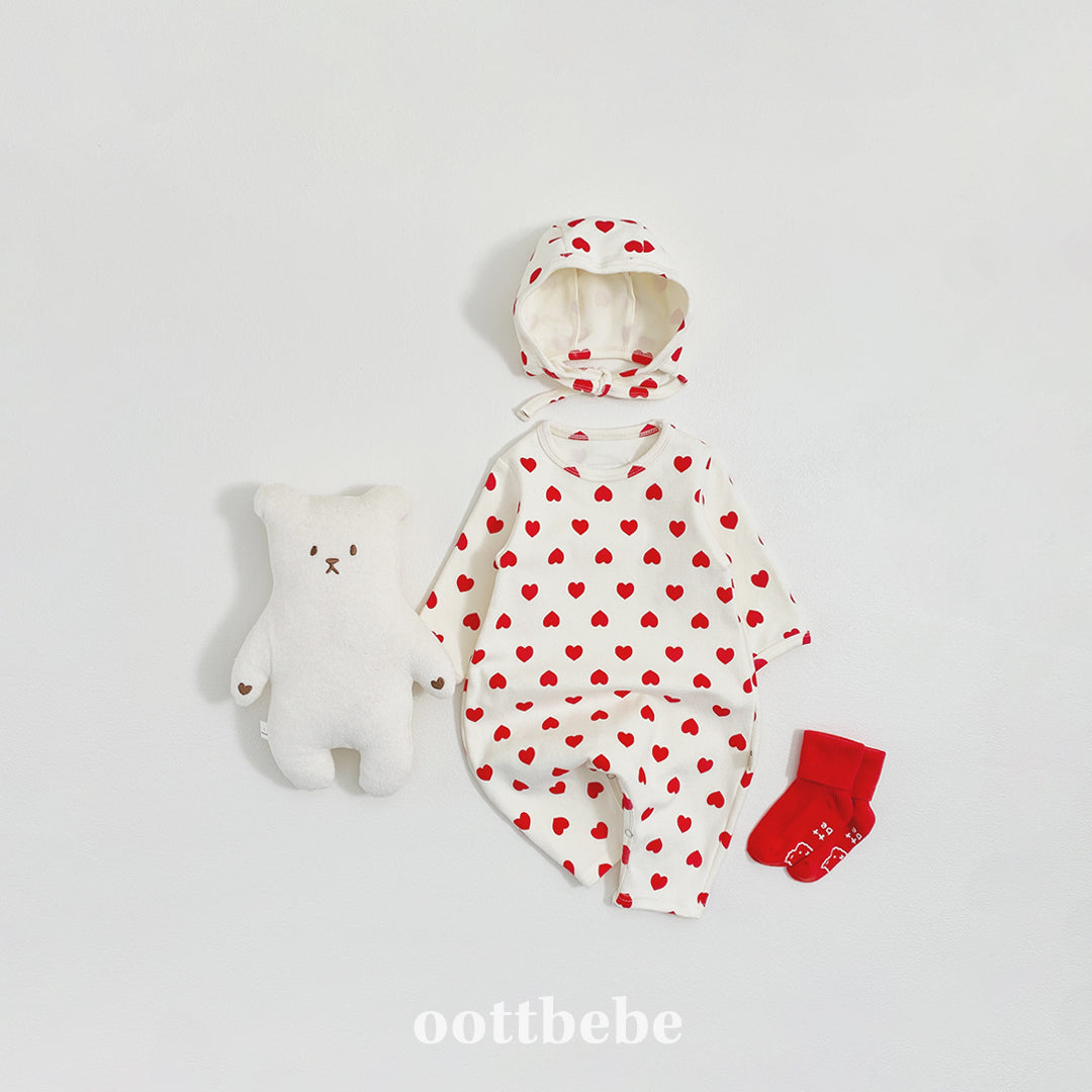 (Pre-order) OOTTBEBE Winter - Heart Full Suit + Bonnet Set 하트전신슈트+보넷set (2 Colors)