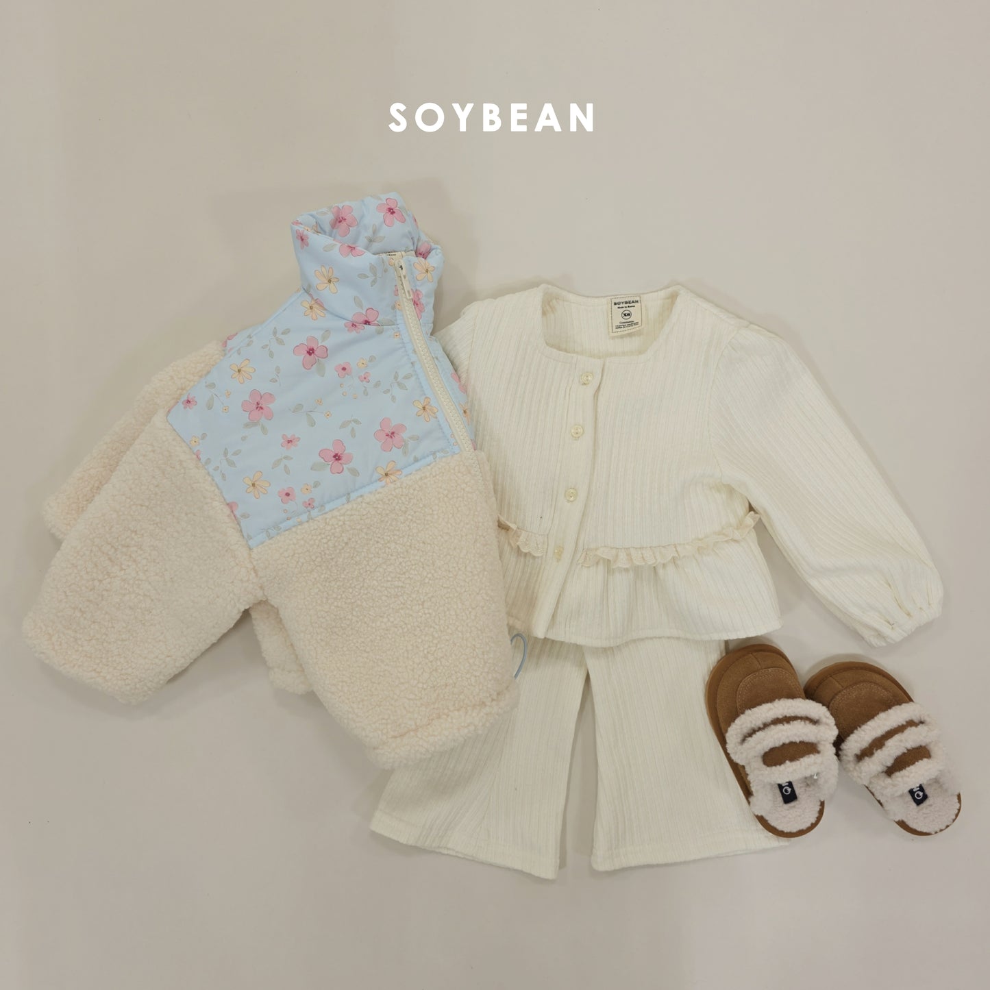 (Pre-order) Soybean Kids Winter - Mochi Square Top & Bottom Set 모찌스퀘어상하 (2 Colors)