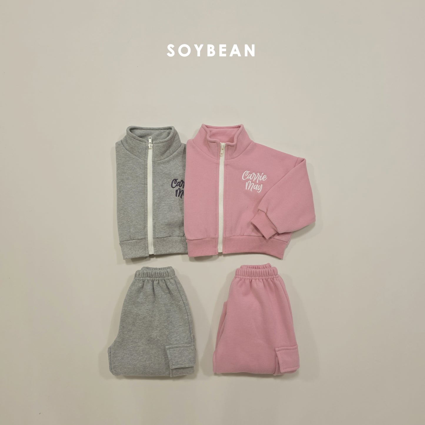 (Pre-order) Soybean Kids Winter - Zip-Up Cargo Fleece-Lined Top & Bottom Set 집업카고상하복 (2 Colors)