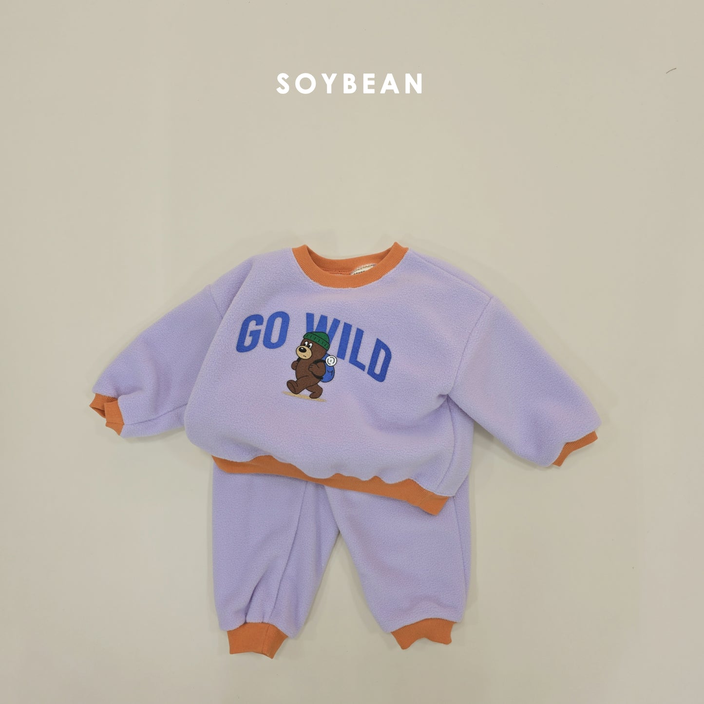 (Pre-order) Soybean Kids Winter - Camping Bear Fleece Top & Bottom Set 캠핑베어플리스상하 (3 Colors)