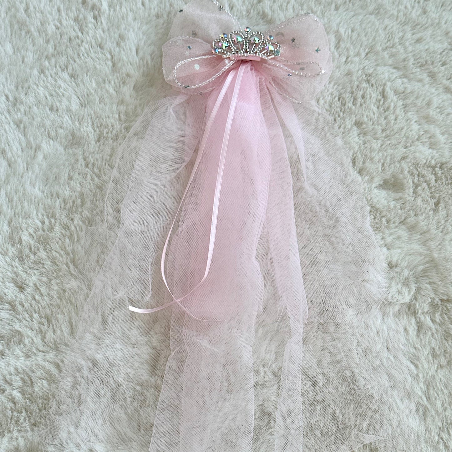 (Chenny Bong Bong) Kids’ Pink Bow Princess Hair Clip with Veil