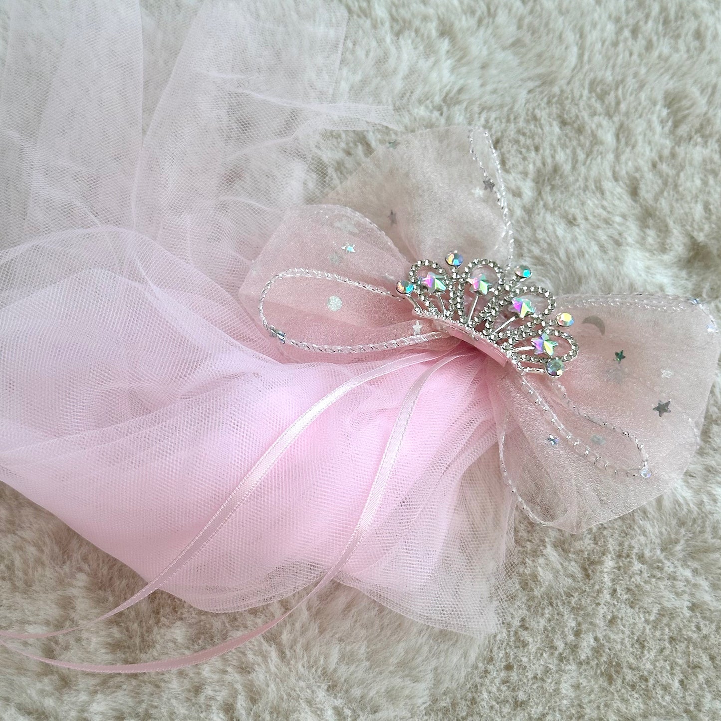 (Chenny Bong Bong) Kids’ Pink Bow Princess Hair Clip with Veil