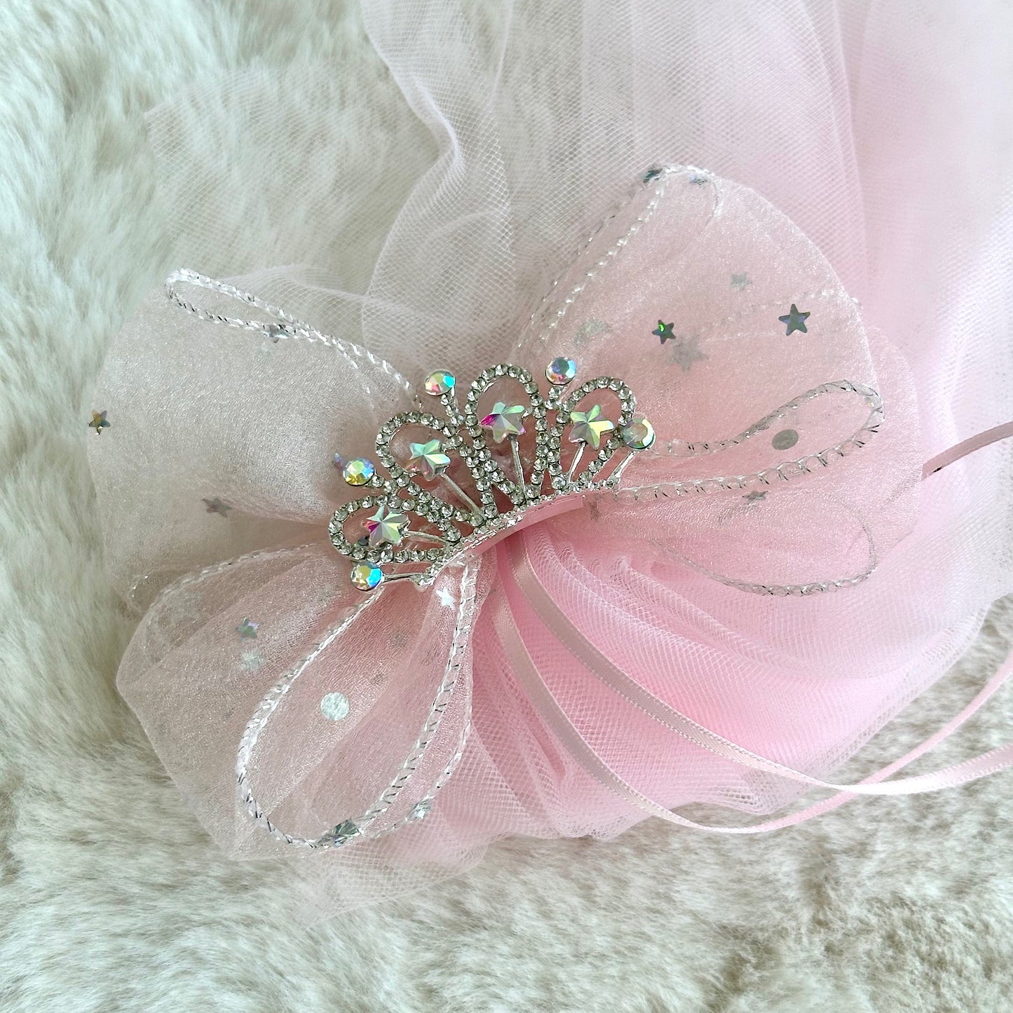 (Chenny Bong Bong) Kids’ Pink Bow Princess Hair Clip with Veil