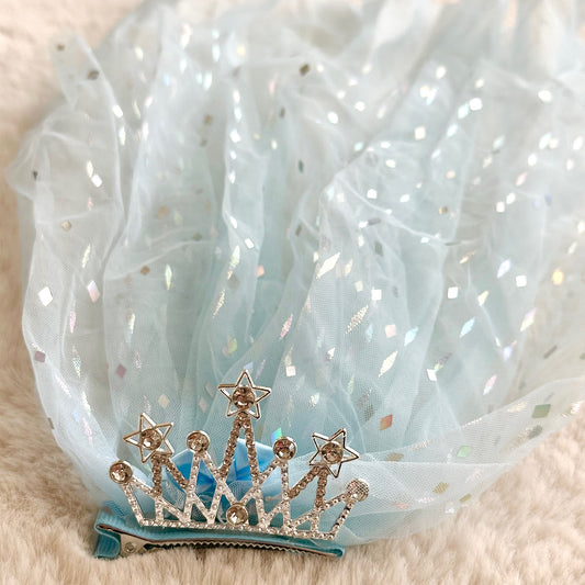 (Chenny Bong Bong) Kids’ Blue Tiara Princess Hair Clip with Veil