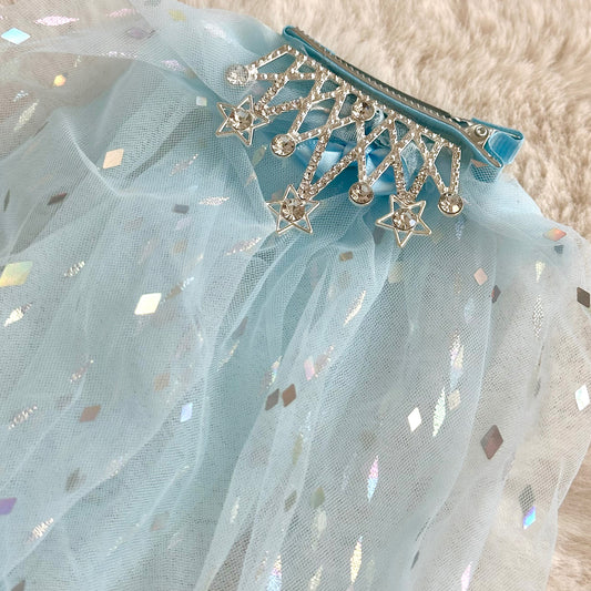 (Chenny Bong Bong) Kids’ Blue Tiara Princess Hair Clip with Veil