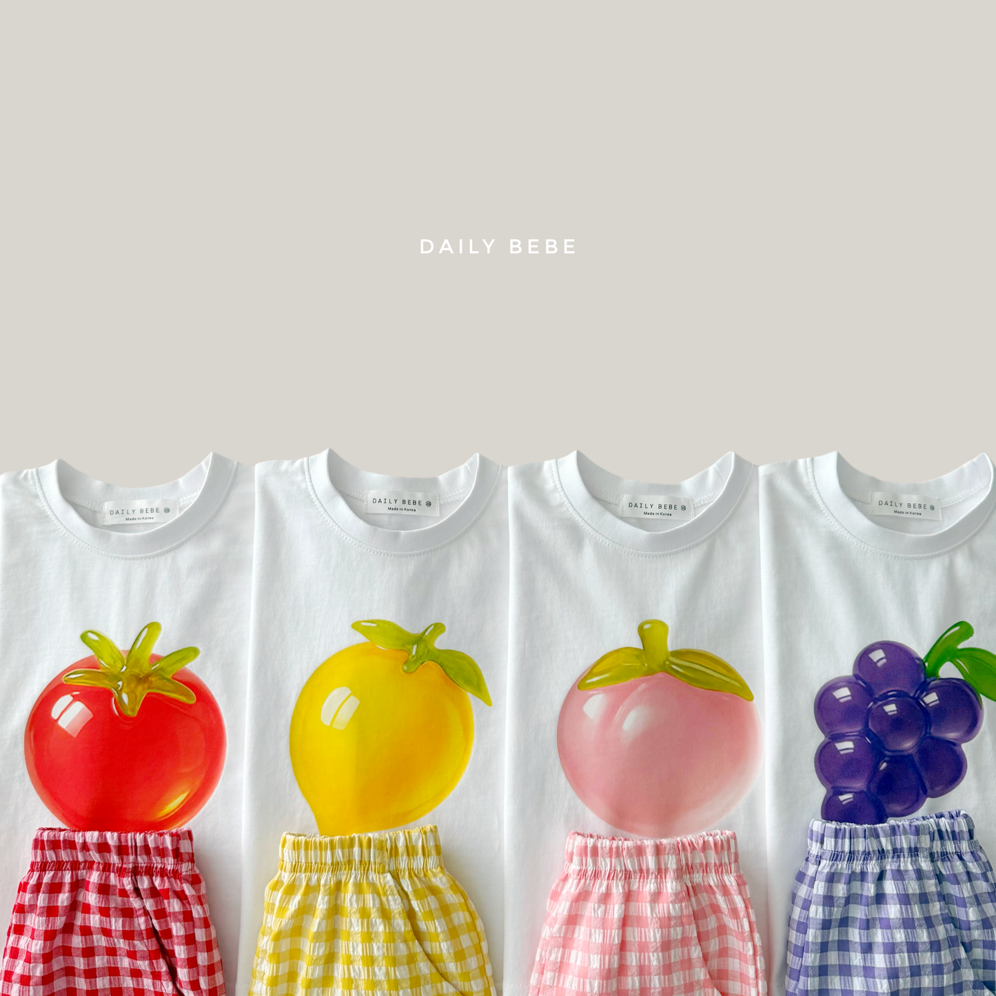 (In-stock) Daily Bebe Summer - Kids’ Fruit Jelly Top & Bottom Set 과일젤리세트 (4 Colors)