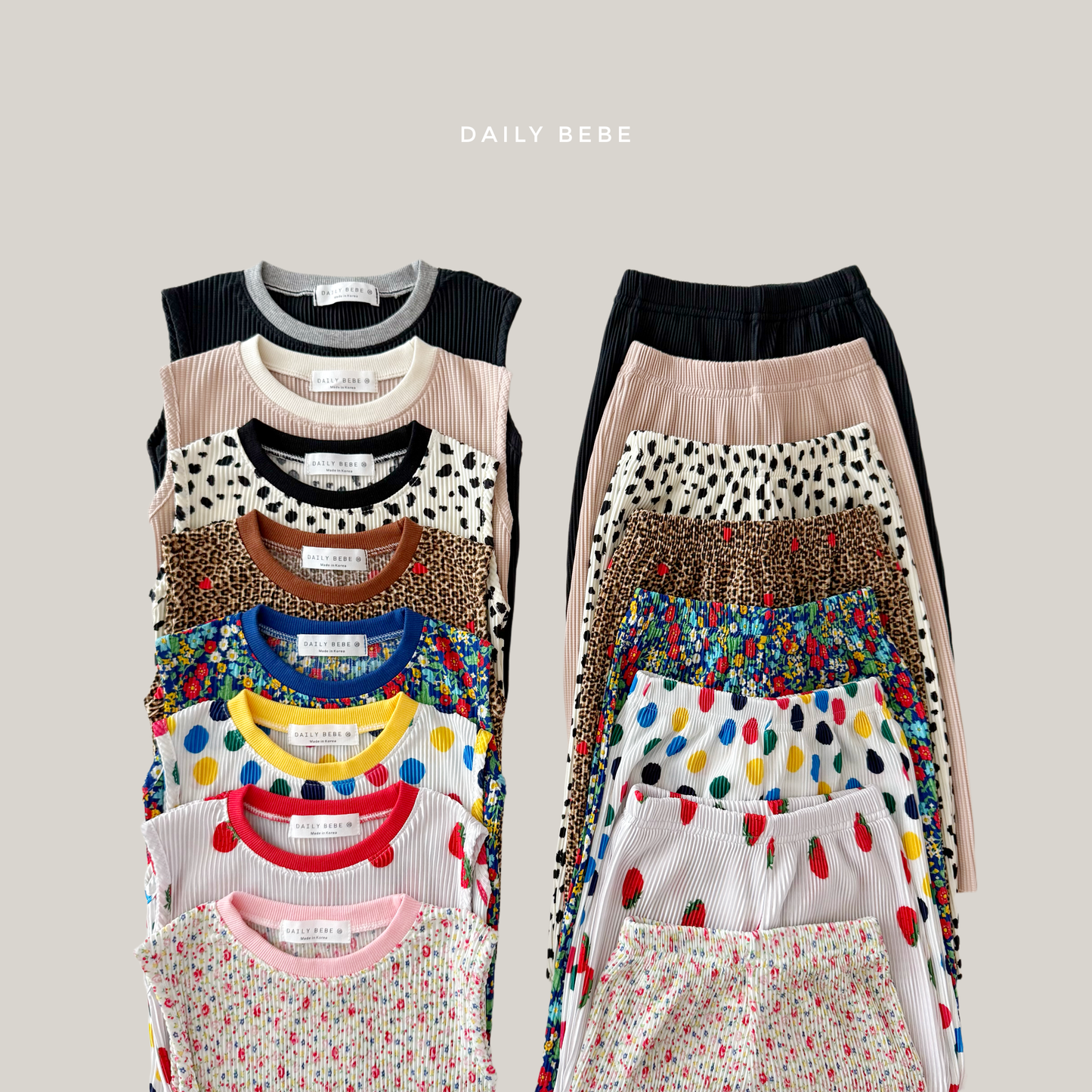 (Pre-order) Daily Bebe Summer - Kids’ Color-Block Pleats Set 배색 플리츠 세트 (8 Colors)