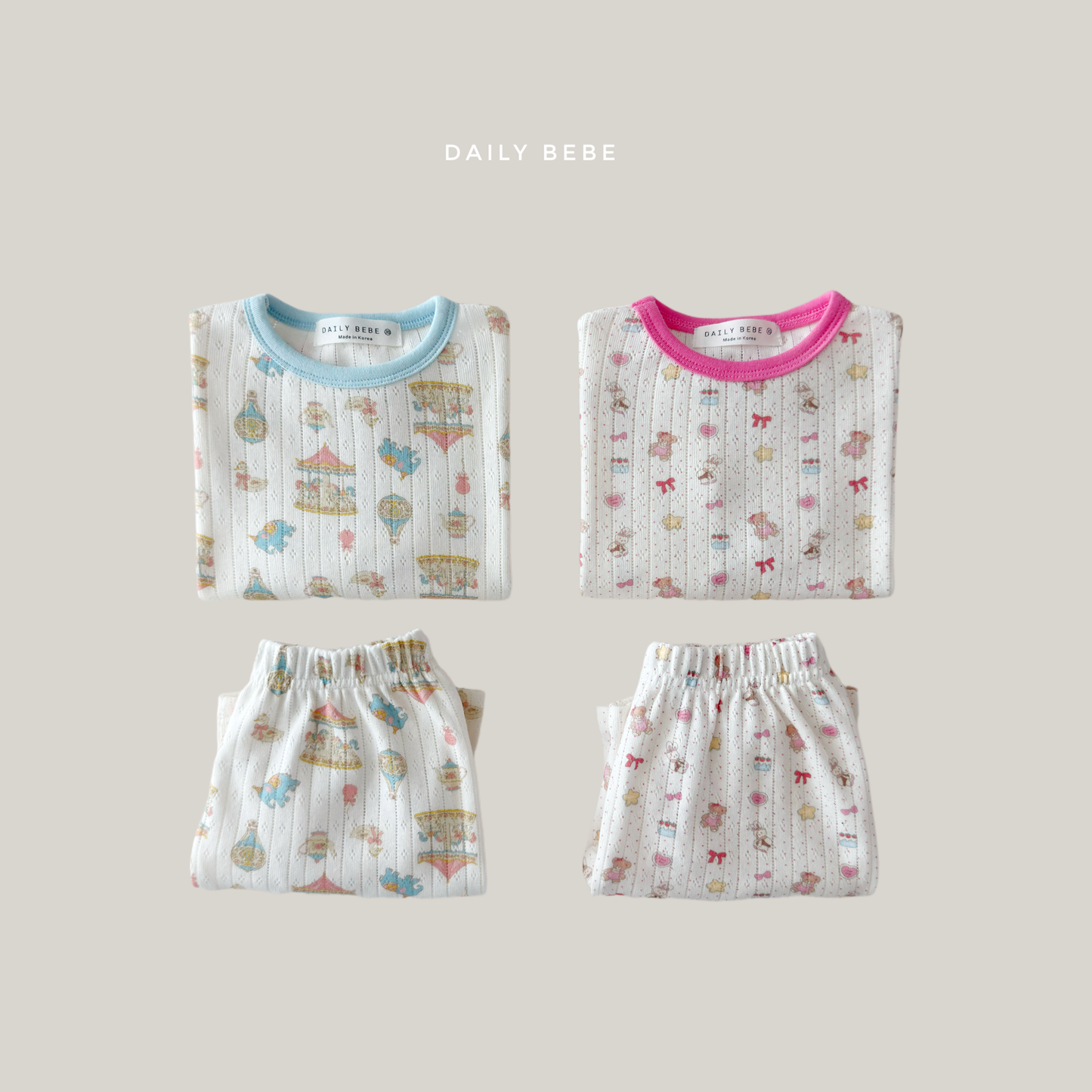 (Pre-order) Daily Bebe Summer - Kids’ Summer Eyelet Pajama Set 썸머 아일렛 실내복 (2 Colors)