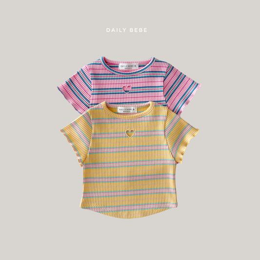(Pre-order) Daily Bebe Summer - Kids' Heart Cut-out Stripe Tee 하트 펀칭티 (2 Colors)