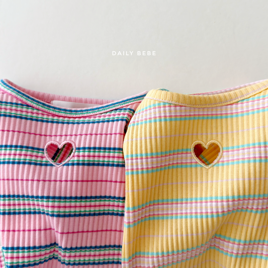 (Pre-order) Daily Bebe Summer - Kids' Heart Cut-out Stripe Tee 하트 펀칭티 (2 Colors)