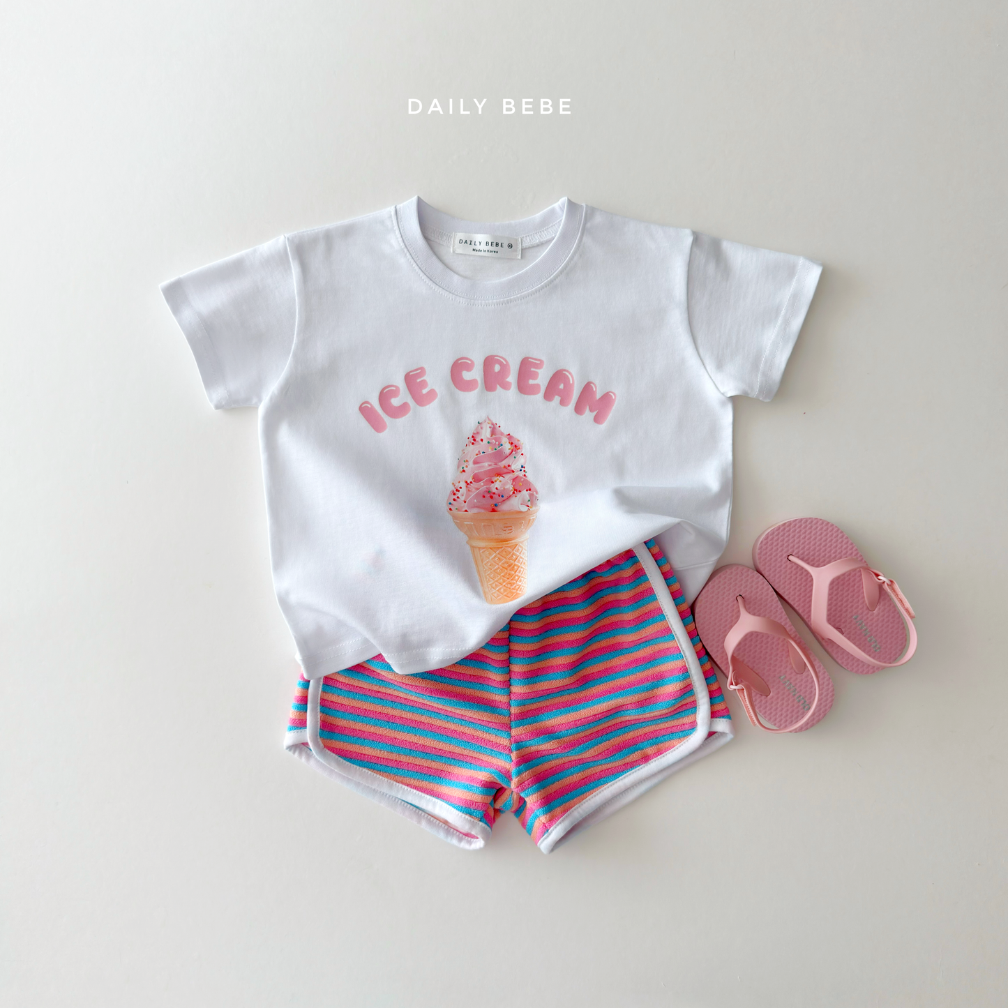 (Pre-order) Daily Bebe Summer - Kids'  Ice Cream Photo T-Shirt 아이스크림 반팔티 (2 Colors)