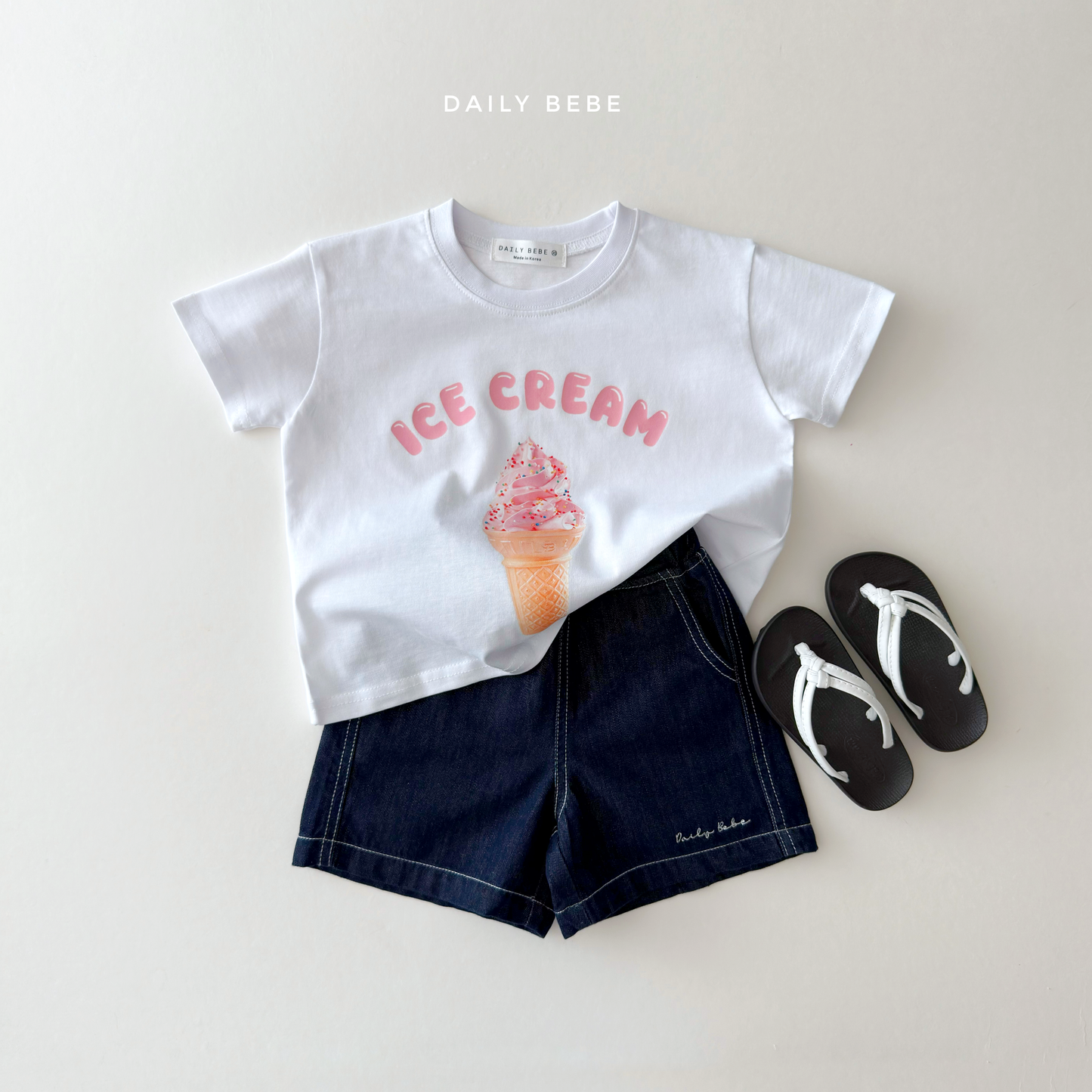(Pre-order) Daily Bebe Summer - Kids'  Ice Cream Photo T-Shirt 아이스크림 반팔티 (2 Colors)