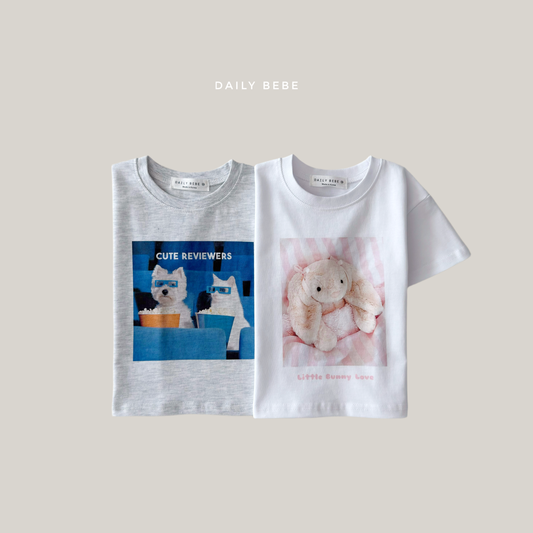 (Pre-order) Daily Bebe Summer - Kids' Little Friends Photo T-Shirt 리틀 프렌즈티 (2 Colors)