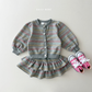 (Pre-order) Daily Bebe Fall - Kids' Heart Button Cardigan & Tiered Skirt Top & Bottom Set 솜사탕세트 (2 Colors)