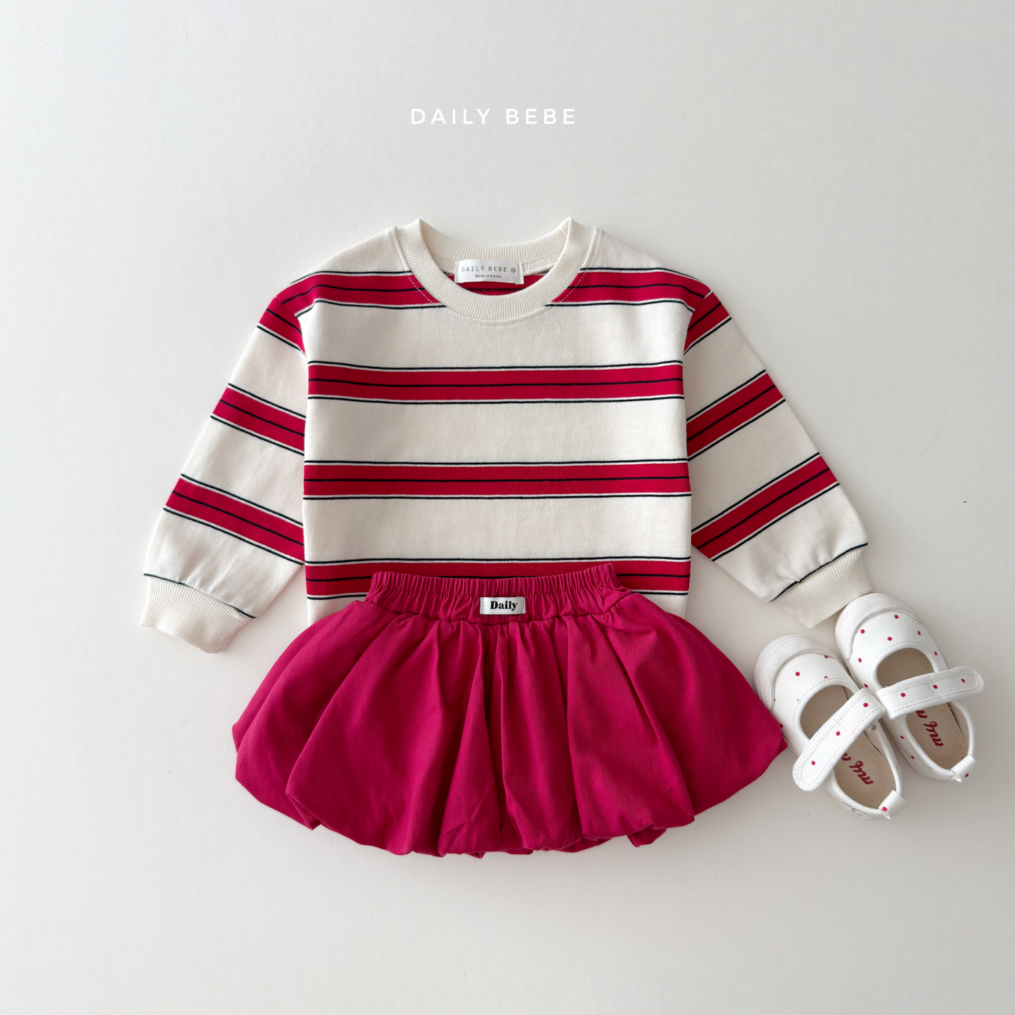(Pre-order) Daily Bebe Fall - Kids' Striped Cotton Sweatshirt 너랑나랑 맨투맨 (2 Colors)