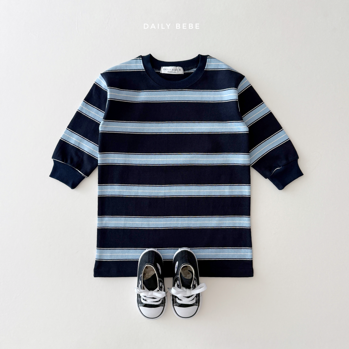(Pre-order) Daily Bebe Fall - Kids' Striped Cotton T-Shirt Dress 너랑나랑 원피스 (2 Colors)