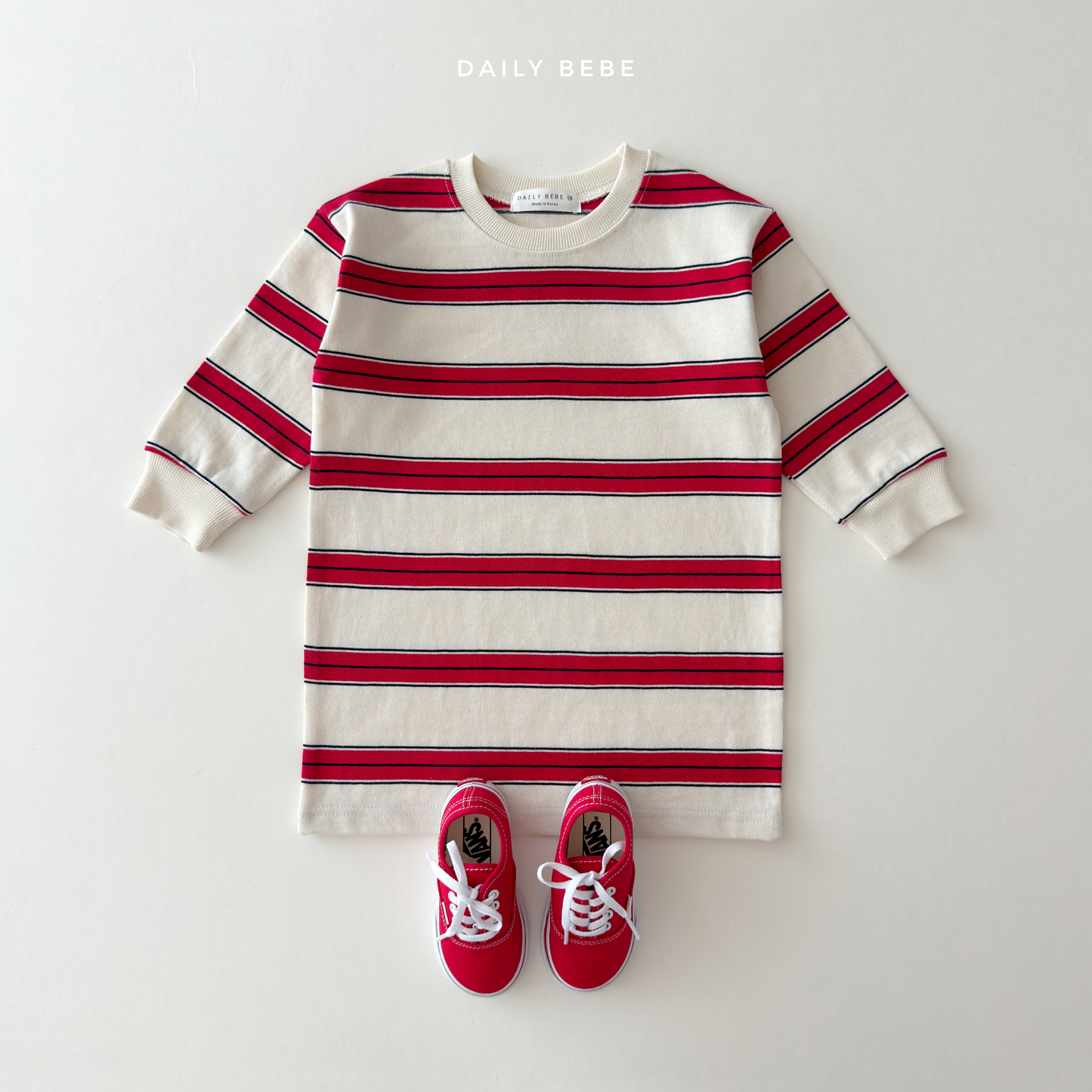 (Pre-order) Daily Bebe Fall - Kids' Striped Cotton T-Shirt Dress 너랑나랑 원피스 (2 Colors)