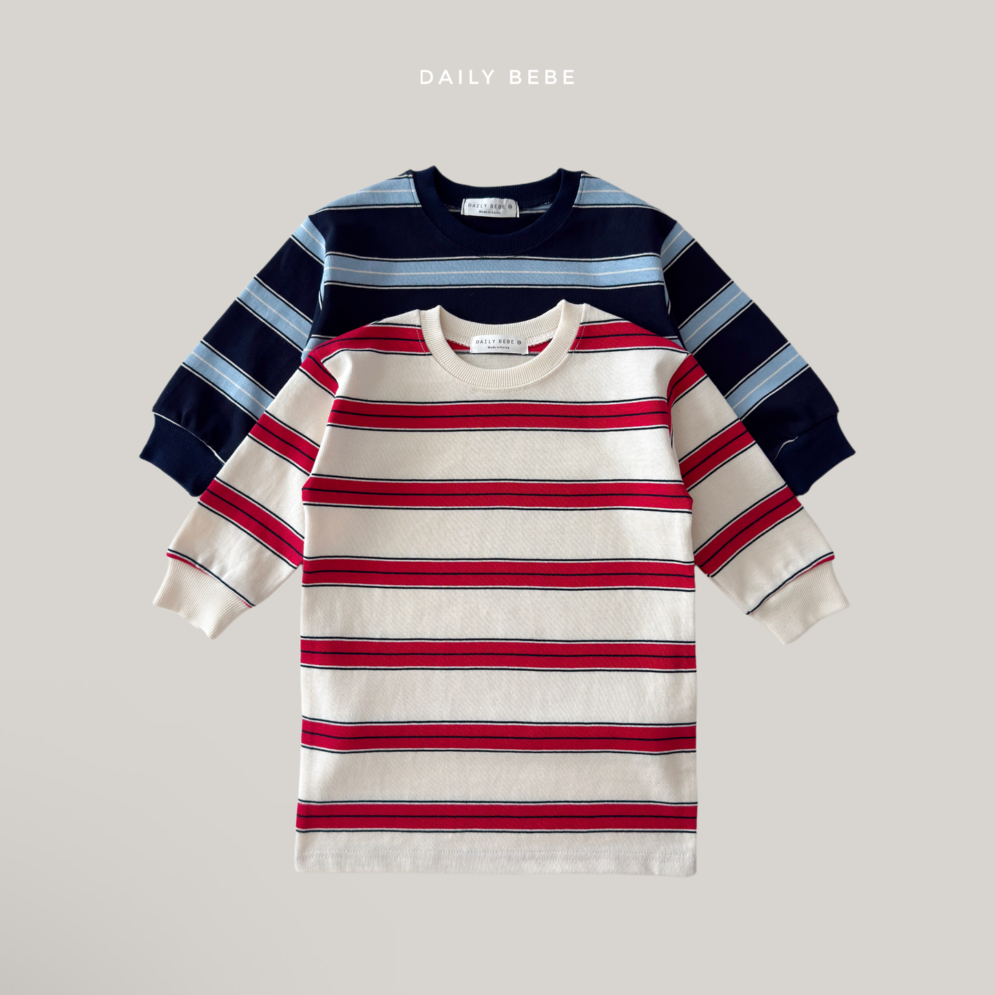 (Pre-order) Daily Bebe Fall - Kids' Striped Cotton T-Shirt Dress 너랑나랑 원피스 (2 Colors)